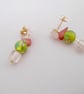  Peach & Rose Quartz Small Drop Earrings Czech Glass Floral Bead, - Image 6