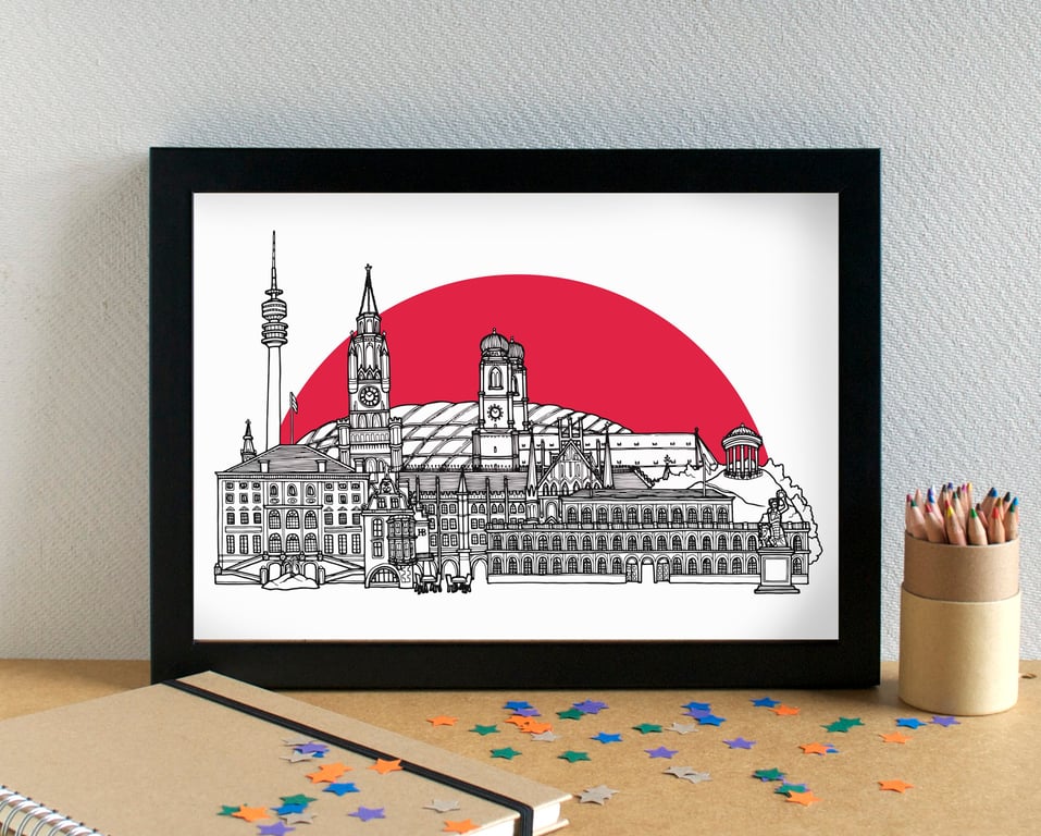 Munich Skyline Print - featuring Allainz Arena