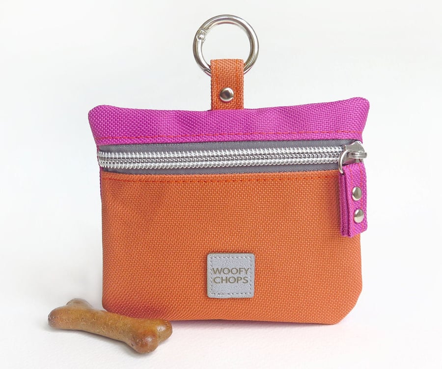 Special Edition Waterproof Dog Treat Bag Pouch in Pink and Orange