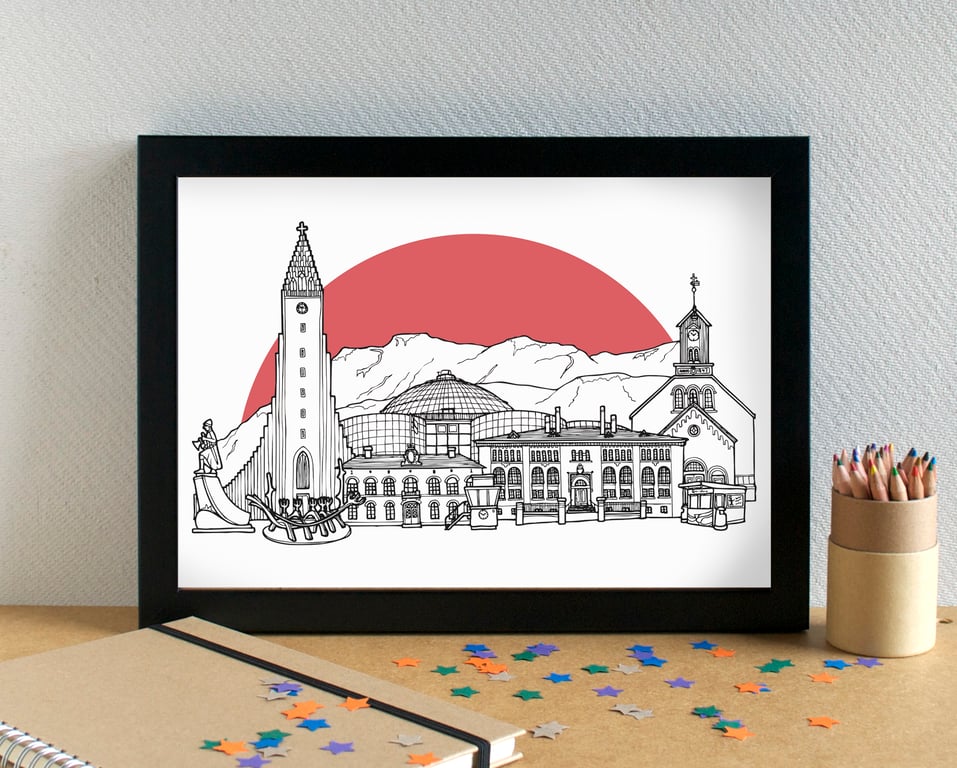 Reykjavík Skyline Art Travel Print