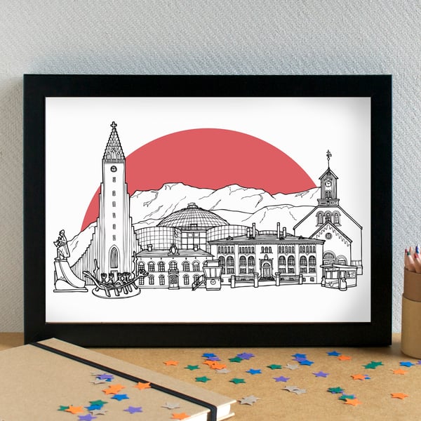 Reykjavík Skyline Art Travel Print