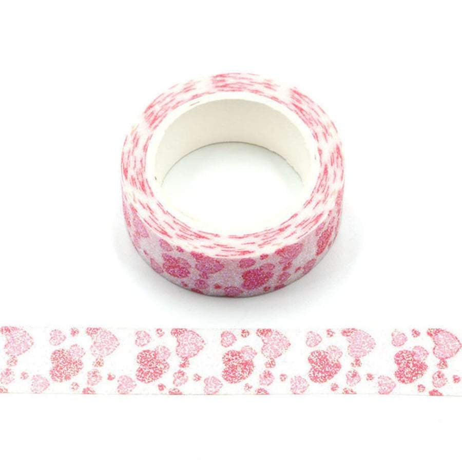 Sparkly Valantines Red and Pink Hearts Glitter Washi Tape UK Masking Trim 15mm x