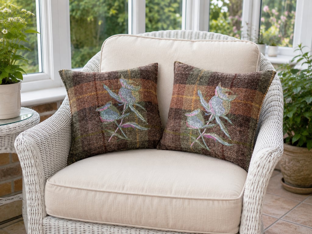 Harris Tweed Thistle Cushion - Two Available