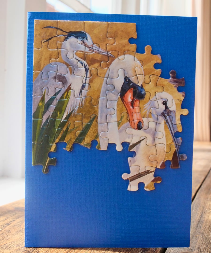 Jigsaw Puzzle Greetings Card - Heron, Swan and Spoonbill