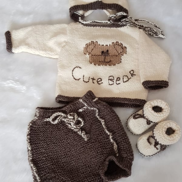 Baby hand knitted outfit bloomer and sweater