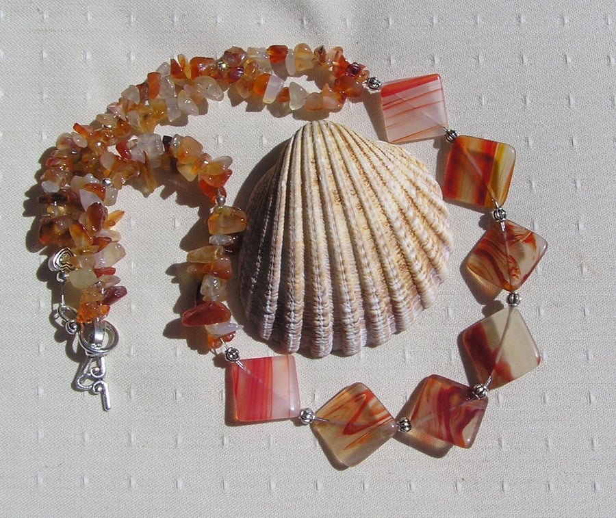 SALE - Orange Carnelian & Red Sardonyx Gemstone Statement Necklace "Savanna"