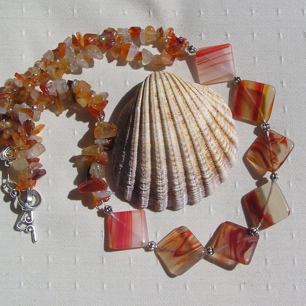SALE - Orange Carnelian & Red Sardonyx Gemstone Statement Necklace "Savanna"