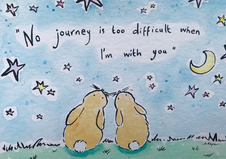 Bunnies on a journey together Original painting Jo Roper