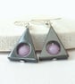 Hematite and lavender jade triangular earrings