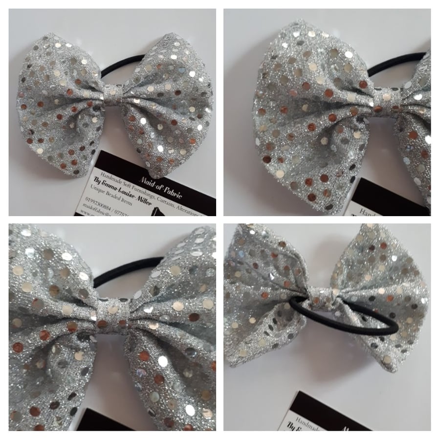 Hair bobble bow band in silver. 3 for 2 offer.   