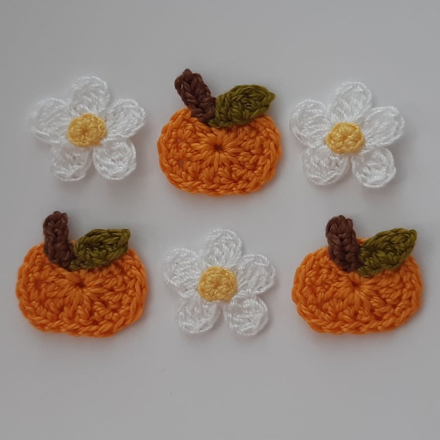 Crochet Flowers and Pumpkin's - Embellishments- Appliques