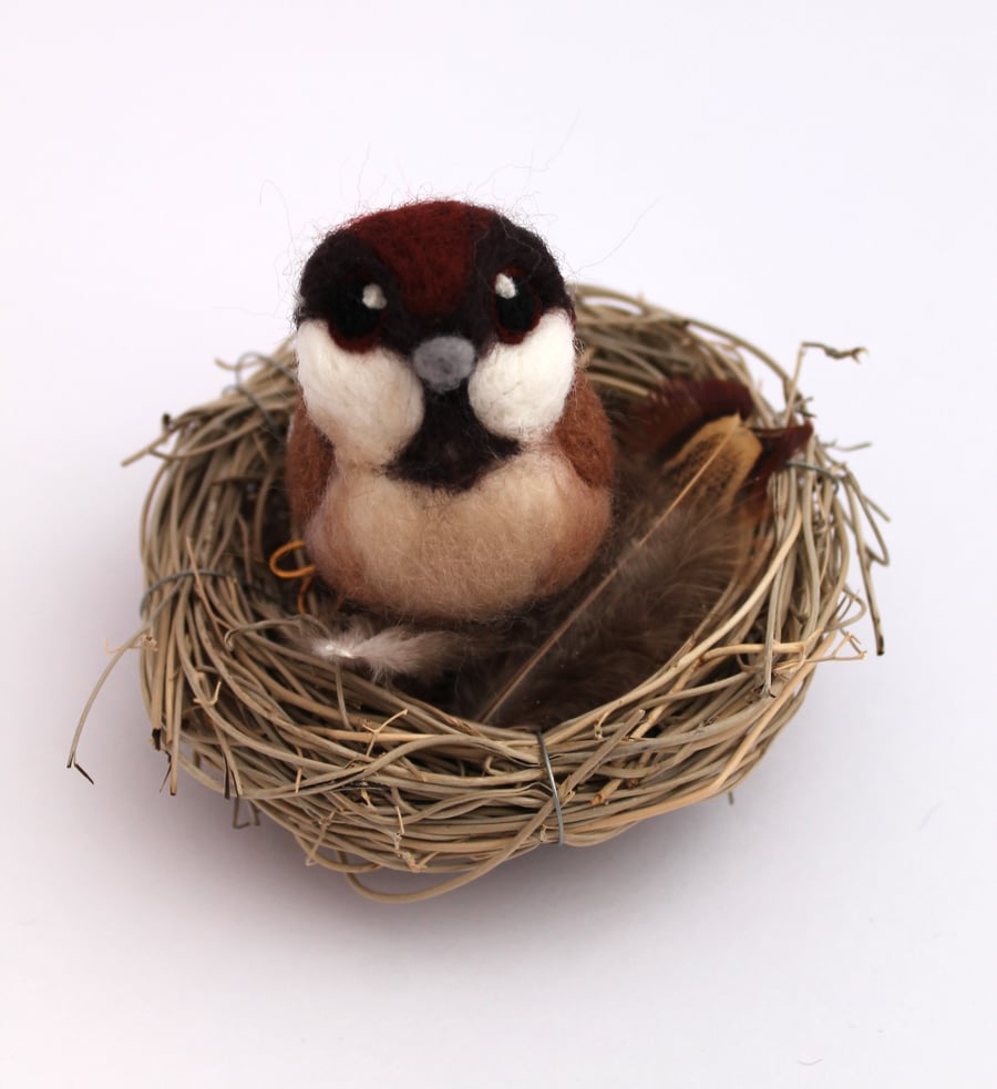 Needle Felted Sparrow Ornament