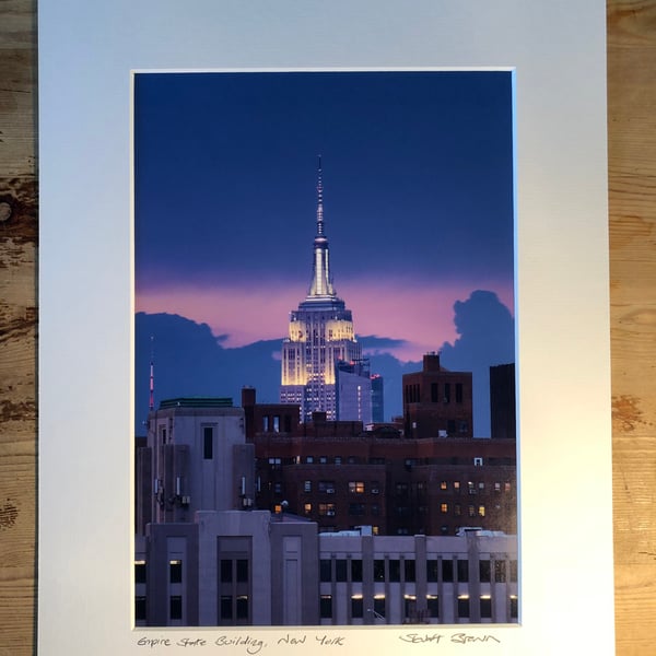 Empire State Building, New York Signed Mounted Print FREE DELIVERY
