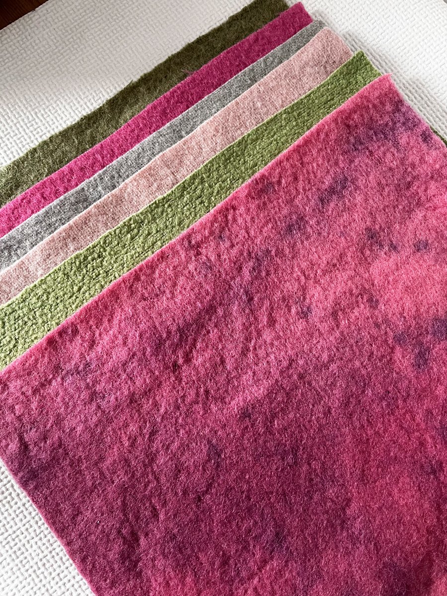 Six Dyed Vintage Wool Felt Pieces Squares