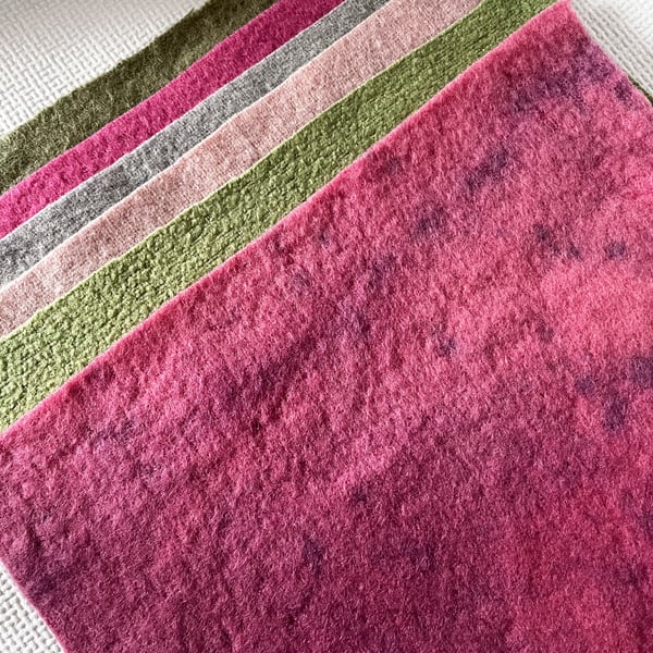 Six Dyed Vintage Wool Felt Pieces Squares