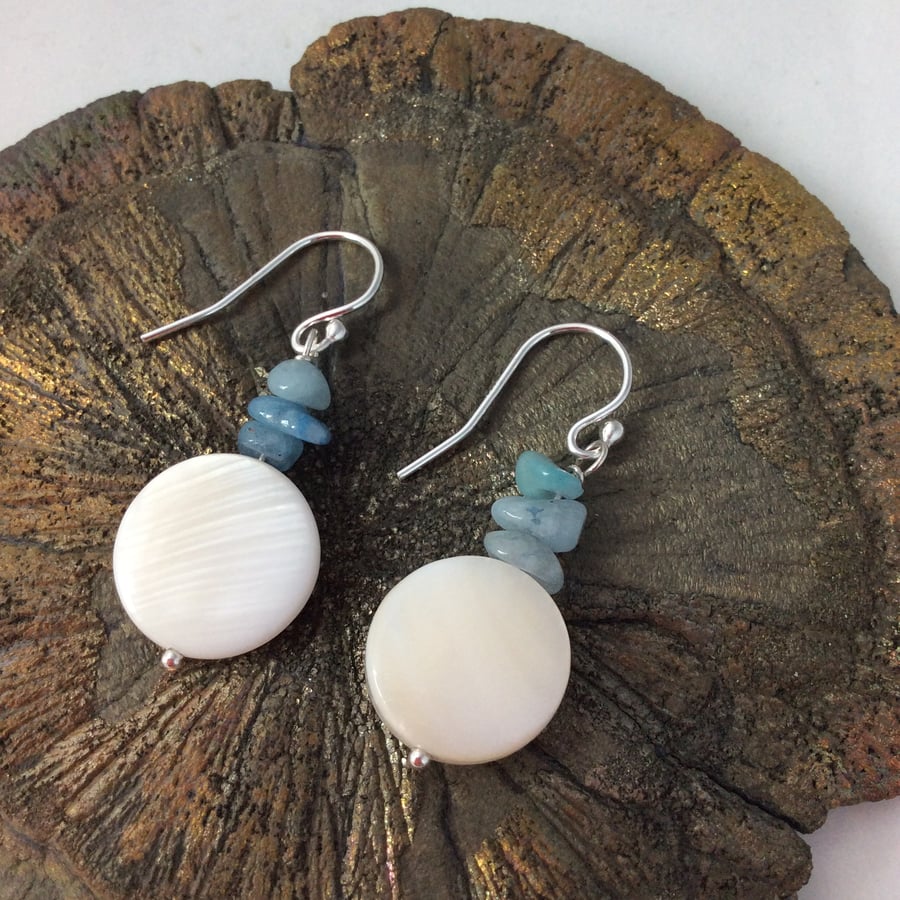 Aquamarine and shell earrings