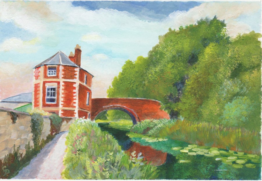 Nutshell Bridge, Stroud Canal---original small acrylic painting