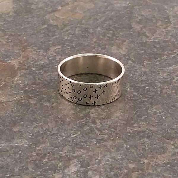 Patterned Silver Ring, Decorative Recycled Silver Band Rings