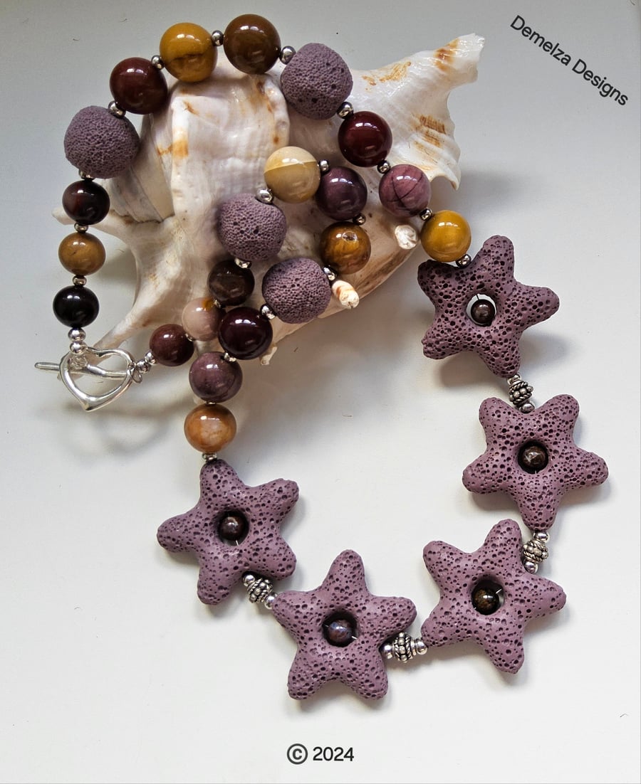 Designer Lava Rock -Lava Stone & Mookite Necklace. ONE OFF