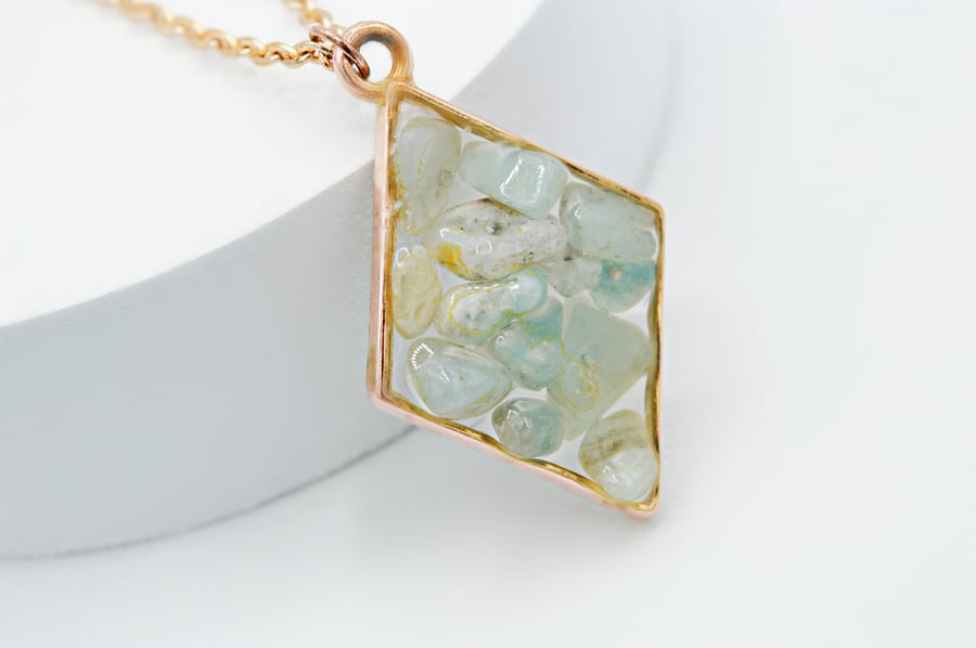 Amazonite Rose Gold plated Diamond Worry Stone Necklace - Free Postage