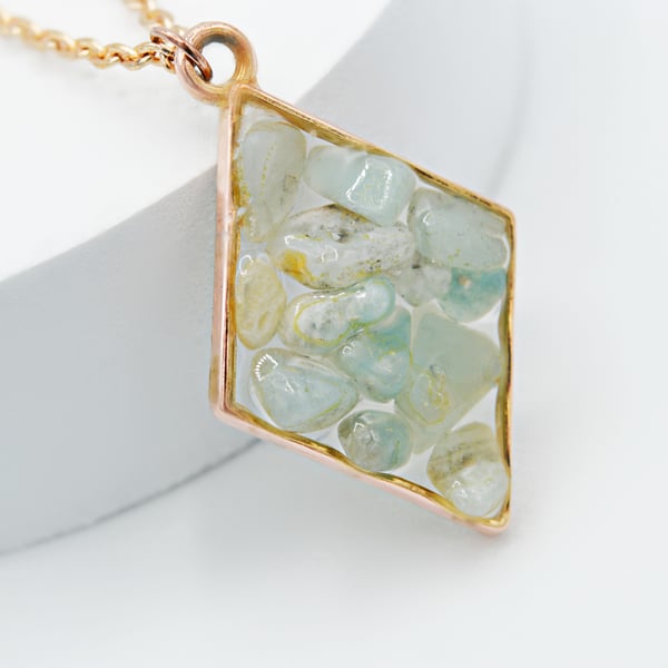Amazonite Rose Gold plated Diamond Worry Stone Necklace - Free Postage