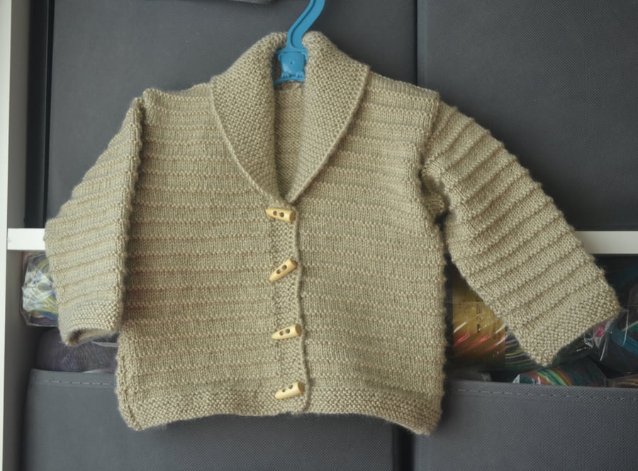 Hand Knitted Baby Collared Cardigan Beige Wool Acrylic 6 months