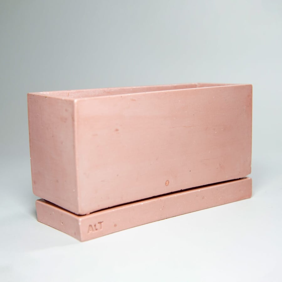 Rectangular Plant Pot Jesmonite Pink, Indoor Planter with Drainage saucer & tray