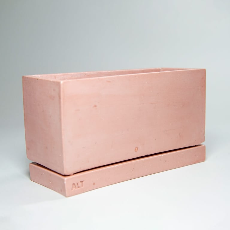 Rectangular Plant Pot Jesmonite Pink, Indoor Planter with Drainage saucer & tray