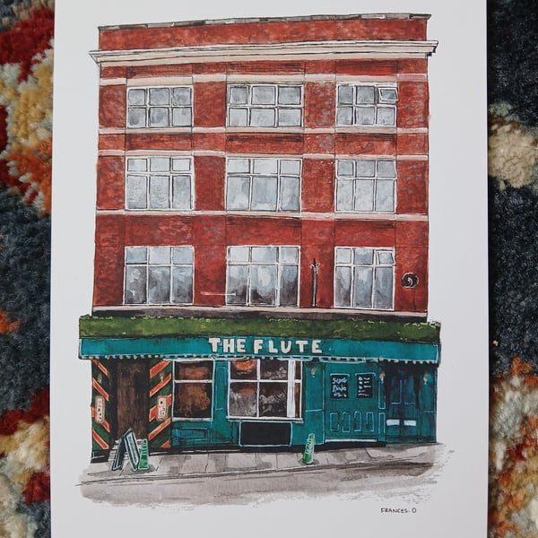 The Flute pub Watercolour print