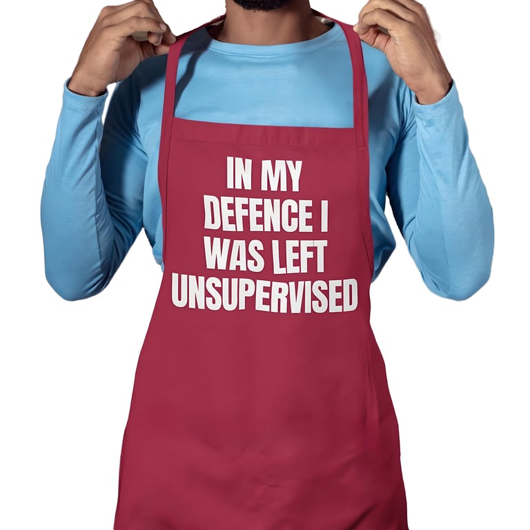 Funny Apron In My Defence I Was Left Unsupervised Funny Kitchen BBQ Apron