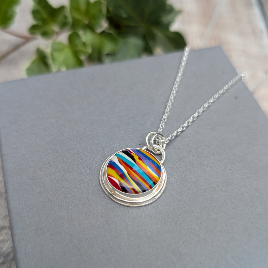 Sterling Silver Multicoloured Surfite Round Necklace - JBJ2072