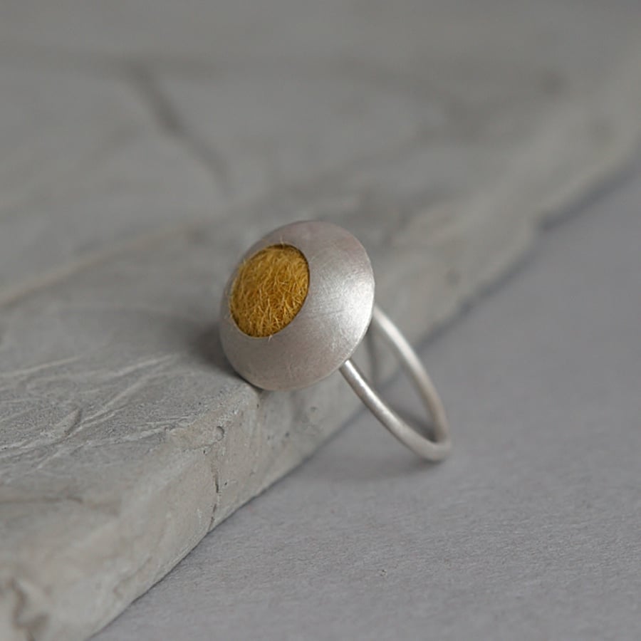 Yellow Funky Dots Sterling Silver Disc Ring