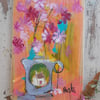 Pink flowers in a jug contemporary still life painting 