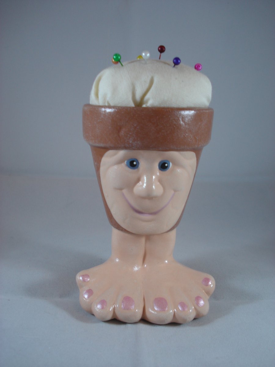 Ceramic Hand Made Novelty Small Craft Sewing Needlework Pin Cushion Ornament.   