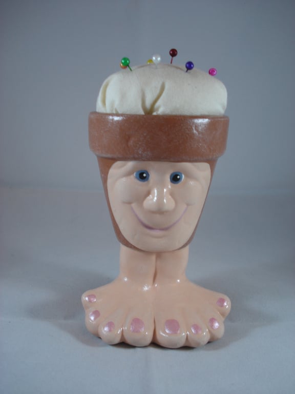 Ceramic Hand Made Novelty Small Craft Sewing Needlework Pin Cushion Ornament.   