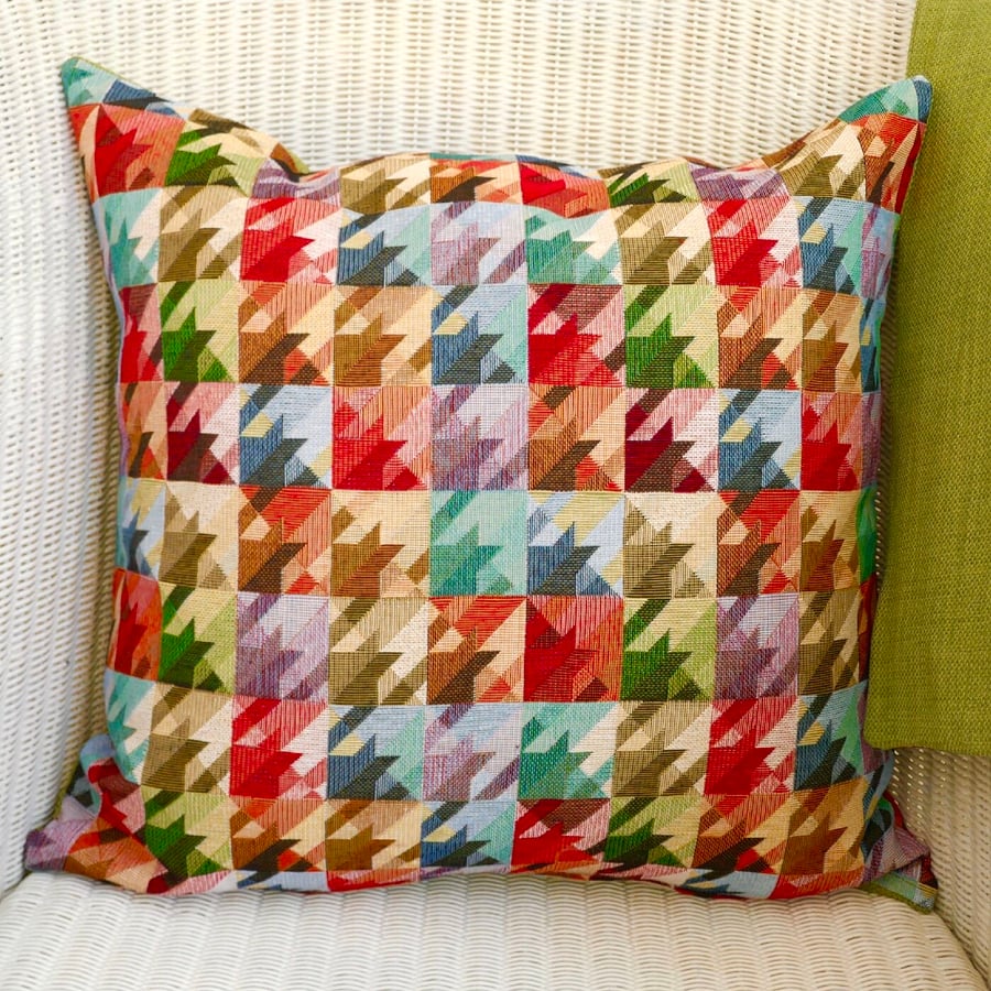 Cushion: Tapestry Throw Pillow, Squares design - Green reverse