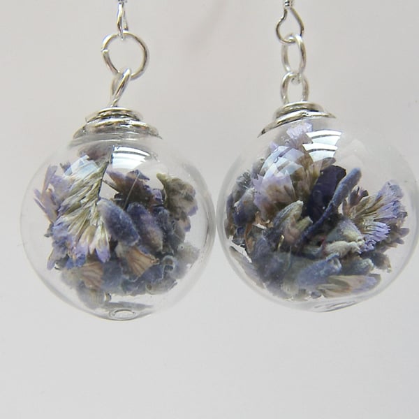 Real Lavender Earrings in Hand Blown Glass Beads - LAVENDER