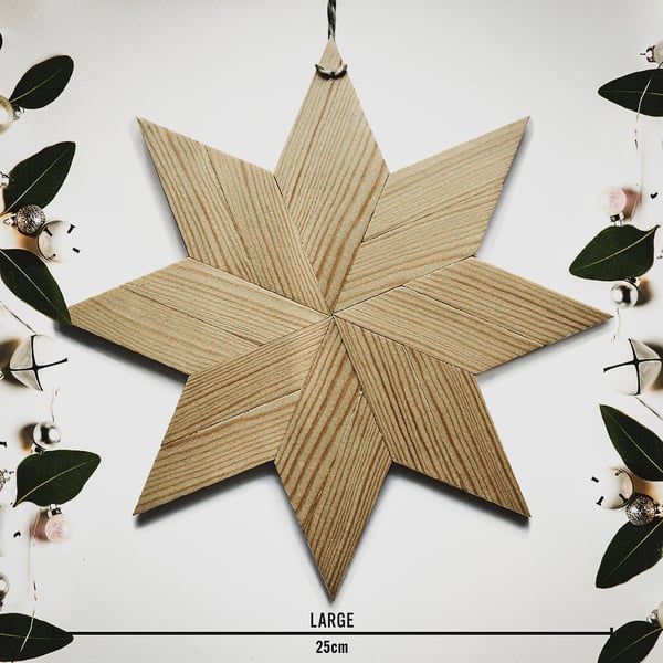 Large Handmade Wood Xmas Star, Natural Pine, Scandi Style