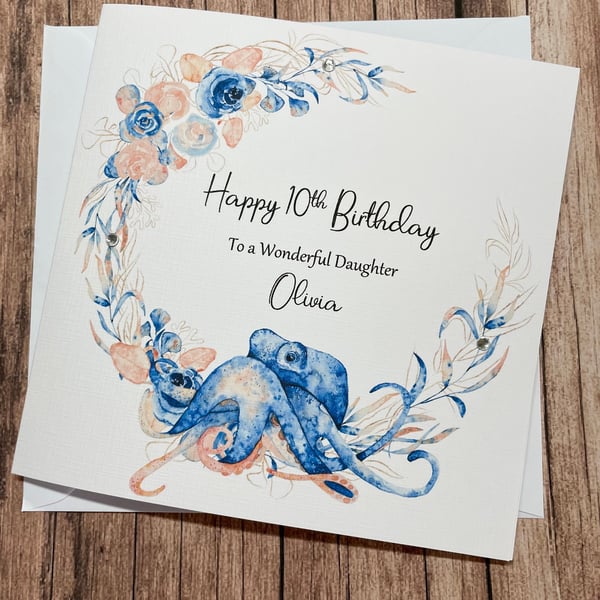 Personalised Birthday octopus Card for Her Happy Birthday Granddaughter Daughter