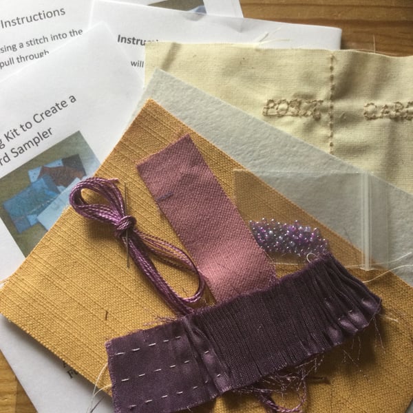 Beginners Smocking Kit to Create a Postcard Sampler, Honey and Purple