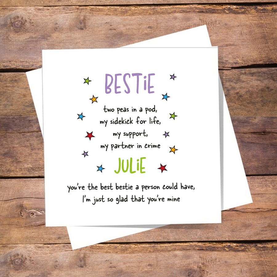 Bestie Personalised Card - best friend card, birthday, thank you, good luck