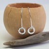 Silver hoop drop earrings, small silver circles dangle earrings