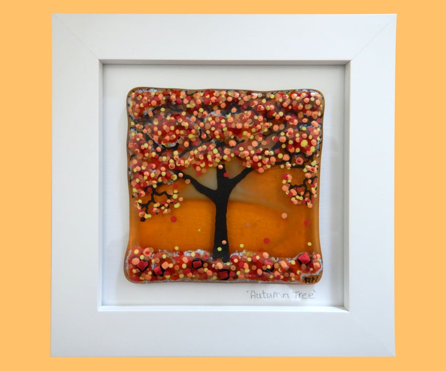 Handmade Fused Glass 'Autumn Tree' Painting