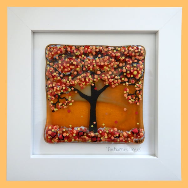 Handmade Fused Glass 'Autumn Tree' Painting