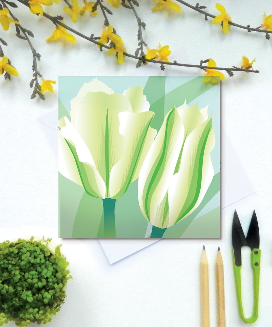 Spring Green Tulip card - Spring, flower, blank card