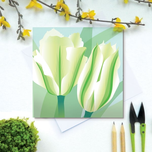 Spring Green Tulip card - Spring, flower, blank card