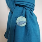 Geometric graphic embroidered brooch in blues