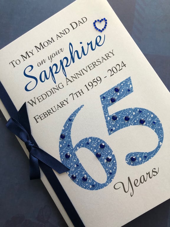 Luxury 65th (Sapphire) Anniversary Card – Personalised with Names and Date