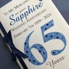 Luxury 65th (Sapphire) Anniversary Card – Personalised with Names and Date