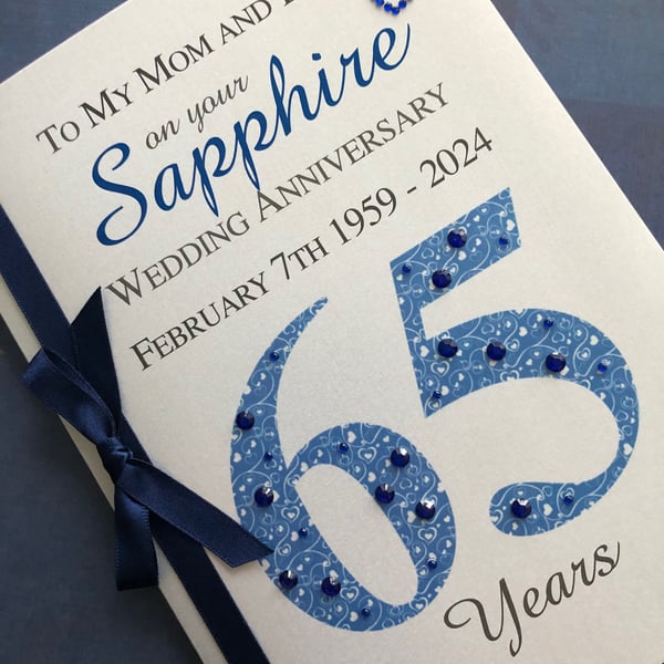 Luxury 65th (Sapphire) Anniversary Card – Personalised with Names and Date